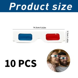 Pack of 10 3D Glasses, 3D Glasses for 3D TV, 3D Glasses for TV, 3D Films with Glasses Prime, Solar Eclipse Glasses, 3D Glasses Children for Films or PC Games and Film Decoration (Red and Blue)