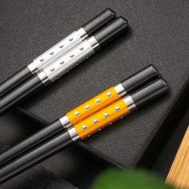 Hongyantech 2 Pairs Fibreglass Japanese Chopsticks Black + 2 Stainless Steel Chopstick Rests Gift Set