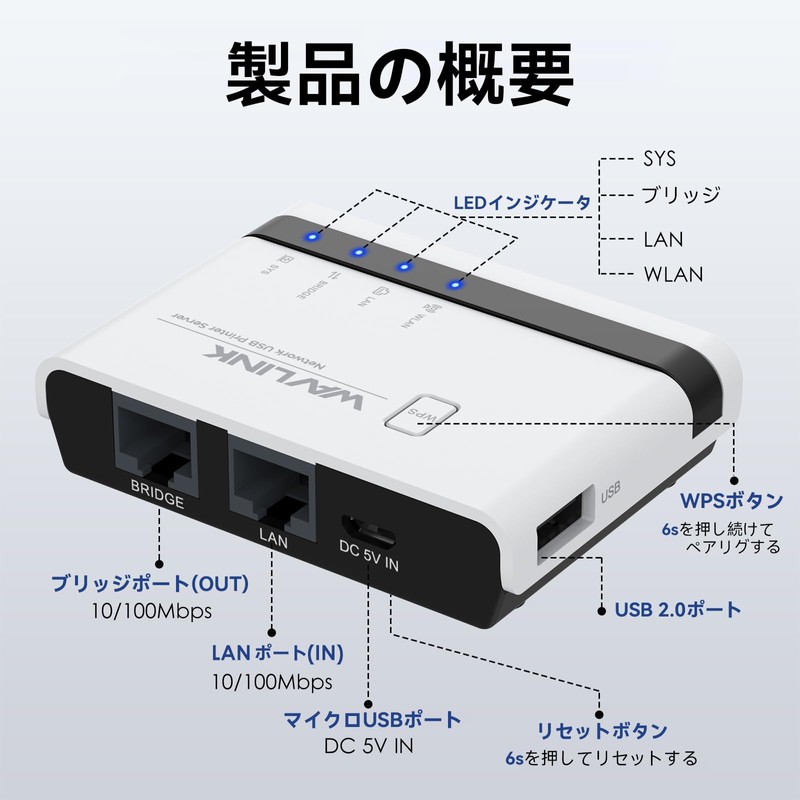 WAVLINK USB2.0 Wireless Print Server 10/100 Mbps WiFi Print Server