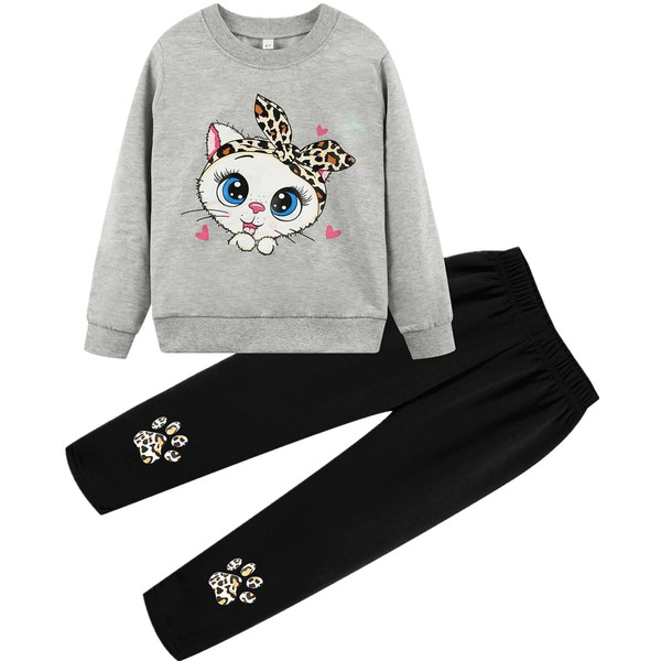 zarmfly Kids Girls Winter Outfits 2Pcs Cat Print Long Sleeve