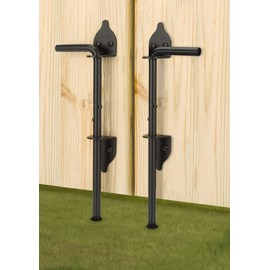 12" Heavy Duty Cane Bolt Gate Drop Rod Hardware Ground Latch for Wood PVC Vinyl Metal Fences Gates, Double Doors, Black Solid Steel -2 Pack