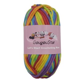 Gougoustar 50g Cotton - Nylon Yarn for Crochet & Knit Beginners - Easy-to-See Stitches Crochet Kit (Seven-Color Rainbow)