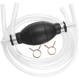 JONMON Gasoline Siphon Hose Pump, Portable Hand Fuel Transfer Hose, High Flow Gas Manual Rubber Squeeze Bulb Pumping Tool with 2M PVC Hose and 2 Metal Buckles for Petrol Diesel Oil Liquid Water