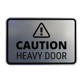 Signs ByLITA Classic Framed Caution Heavy Door Door or Wall Sign Easy Installation | Health And Safety | Building And Warning Sign (Brushed Silver) - Large