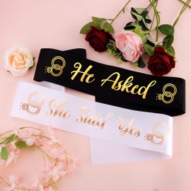 KICOSY 2Pcs He Asked She Said Yes Decorations – White Rose Gold She Said Yes & Black Gold He Asked Sash – Perfect for Engagement, Bachelorette Party, Bridal Showers & Pre-Wedding Favors