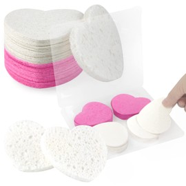 100-Count Compressed Facial Sponges for Estheticians Heart Shape Natural Cellulose Sponge Cosmetic Spa Sponges for Face Cleansing, Massage, Pore Exfoliating, Mask, Makeup Removal, White+Pink