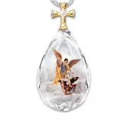 Fashion Jewelry ST MICHAEL TEARDROP RELIGIOUS PROTECT Pendant 22" 925 Sterling Silver Necklace