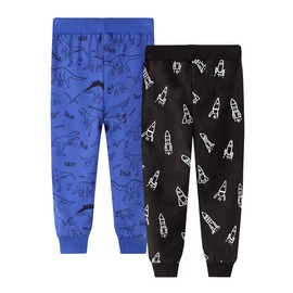 LOKTARC 2 Pack Toddler Boys Drawstring Sweatpants Sport Jogger Pants Rocket Dinosaur 4-5 Years/Size 5T