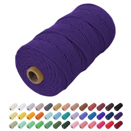 Uiopa Macrame Cord 2mm x 200m, Natural Cotton Cord Coloured Macrame Yarn Soft Rope, Macrame String Cotton Twine for Crafts, Plant Hanger, Wall Hanging, Wrapping, Christmas Decorations (Deep Purple)
