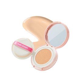 Ruby Kisses Cushion Foundation, Full Coverage Korean Makeup, Lightweight & Long Lasting, All Day Natural Glowy Finish for All Skin Types with Hyaluronic Acid & Bakuchiol (Porcelain, 0.52 Ounce)