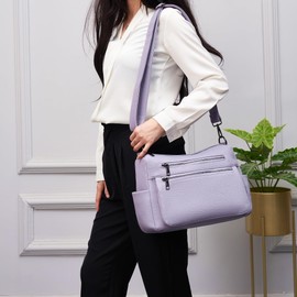 YZAOLL Large Crossbody Bags for Women Vegan Leather Tote with Adjustable Wide Strap Water-resistant Work Purse with 10 Pockets Purple