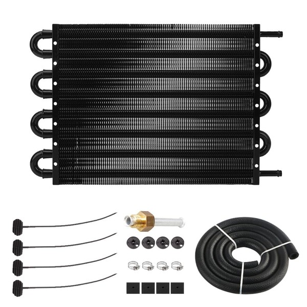 Universal 8 Row Transmission Oil Cooler Kit, Black, 5/16 Inch,