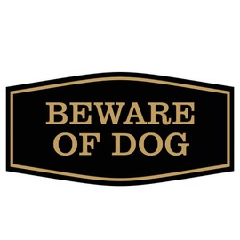 Fancy Beware of Dog Sign (Black/Gold) - Medium