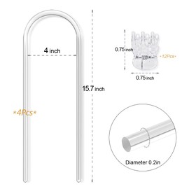 4Pack Clear Acrylic Plant Trellis for Potted Plant, 16" Invisible Trellis with 12pcs Plant Clips for Indoor and Outdoor Plant Care and Decor