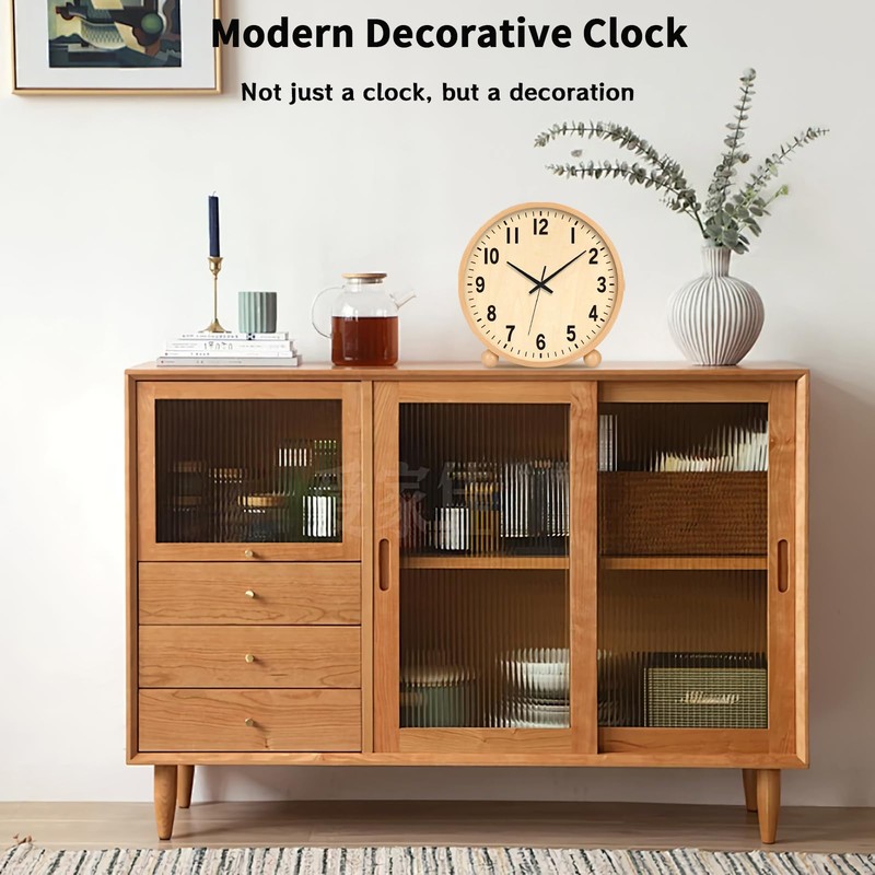 Maxspace Wooden Table Clock,8in Silent Non-Ticking Desk Clock,Battery Operated Desktop