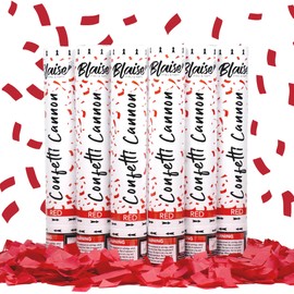 Blaise Pyro & Party Red Confetti Poppers - Easy to Use Paper Confetti Poppers for Weddings, Birthdays, Anniversaries & More - Colorful Confetti Cannon for Memorable Photos - 6 Pack, 12 Inch