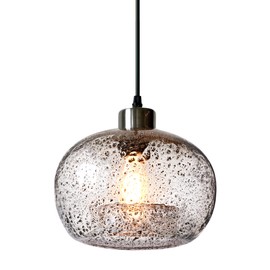CASAMOTION Pendant Lighting Handblown Glass Drop Ceiling Lights, Modern Rustic Hanging Light Clear Seeded Glass with Black Sand Powder, Brushed Nickel Finish 8.7 Inch Diameter
