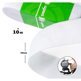 Agoer Elastic Band, White, 50 mm Wide - 10 Metres (11 Yards), Elastic Band for Sewing, Elastic Band for Household, DIY, Crafts (White)