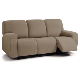 ULTICOR Jacquard 8-Pieces Recliner Sofa Covers Stretch Reclining Couch Covers for 3 Cushion Reclining Sofa Slipcovers Thick Soft Washable (Taupe, 3 Seater Recliner Cover)