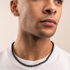 Aleasha 8mm Faux Black Pearl Necklace for Men Women 20" Round Pearl Strand Jewelry Gifts