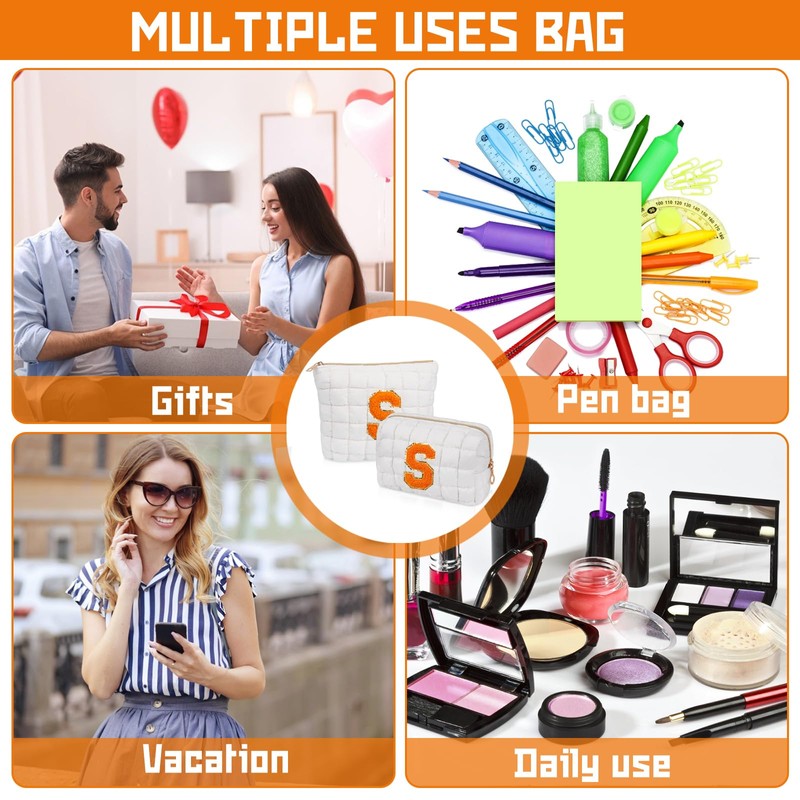 2PCS Initial Checkered Makeup Bag, Quilted Cosmetic Bag, Cute Make