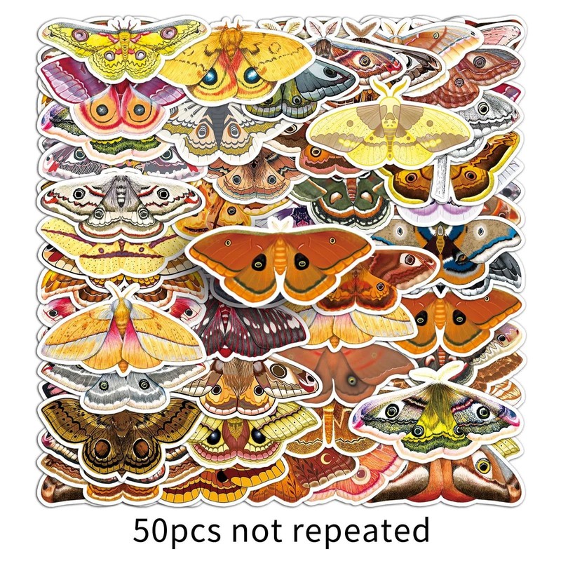 Moth Stickers 50 Pcs Waterproof Cute Funny Insects Sticker for