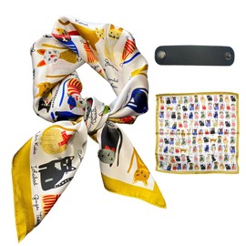 CHCYWJGJ 27”Square Satin Head Scarf,Satin Hair Scarves Silk Bandana Scarf Headscarf Silk Feeling Scarf for Women Wraps Headscarf for Sleeping (Cat)