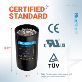[Upgraded Version] BlueStars 233-280 uF MFD 220-250VAC Volts ±20% Volts Round Motor Start Capacitor 50/60 Hz AC Electric Replacement Part - Lifetime up to 30.000 Hours