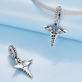 CYCUFF 925 Sterling Silver Charms Suitable for Charm Necklaces, Bracelet Pendants Beads Jewellery Gift for Women Family Friends (Caduceus Health Symbol Charm)