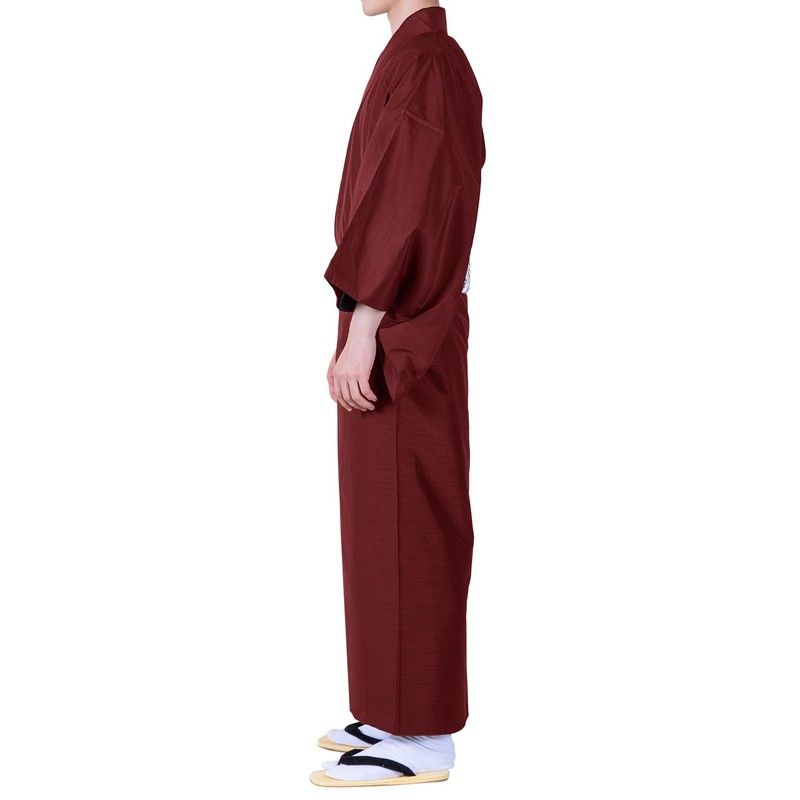 Kyoetsu Men's Kimono, Washable, Solid Color, Pongee, Japanese Clothing, red