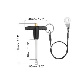 PATIKIL T-Handle Lock Pin 3/16" x 1.57" (5 x 40mm) 304 Stainless Steel Safety Locating Pin with Push Button 25cm Lanyard Cable