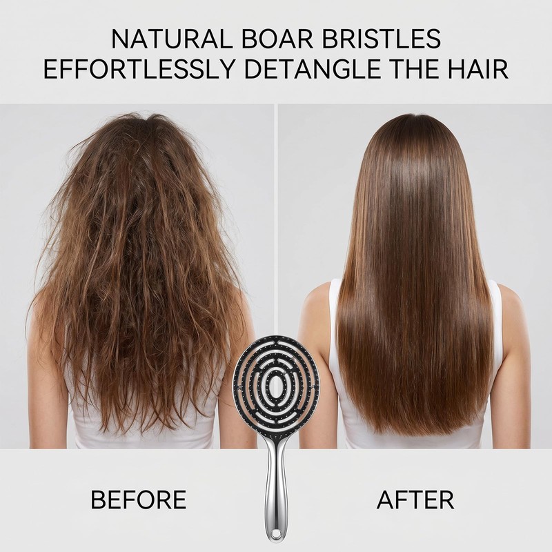 Gjinxi Vented Hair Brush Wet Dry Brush Detangling Boar Bristle