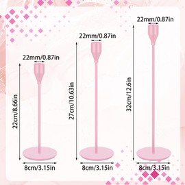 Mumufy 3pcs Metal Taper Candle Holder for Table Centerpieces, Wedding Decor and Dinner Party, Taper Pillar Candle Sticks Stand Holders Decor, Housewarming Gift (Pink)