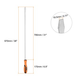 HARFINGTON Slotted Screwdriver SL13 38" Extra Long 31" Square Shank CR-V Flat Head Screwdrivers with Striking Cap for Industry and Automobile Repair