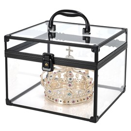 FRENESSA Portable Makeup Case Large Clear Crown Box Cosmetics Display Case Toiletry Organizer Box Transparent Acrylic Artists Train Case Travel Makeup Tools Storage for Vanity Counter Dresser Case