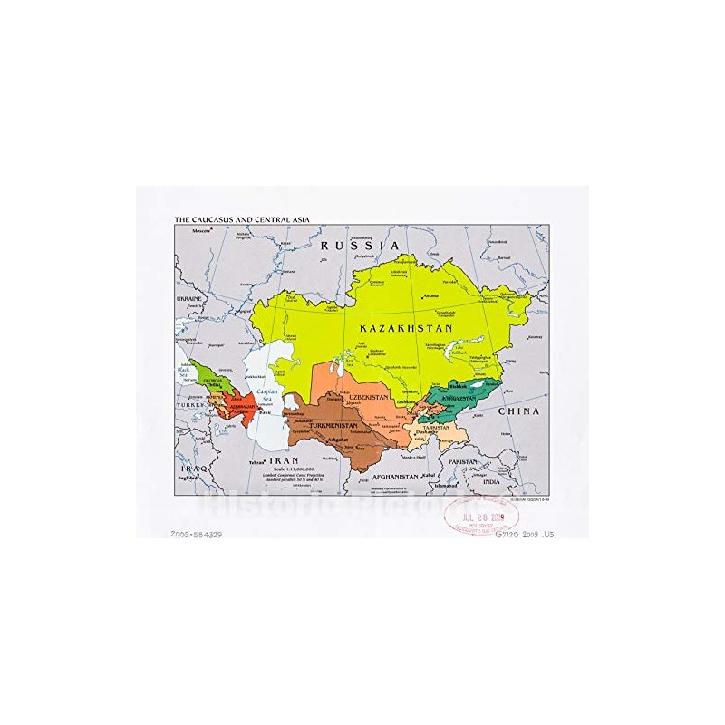 Historic 2009 Wall Map - The Caucasus and Central Asia.