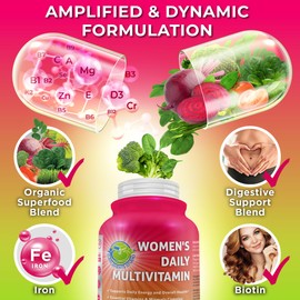 Women's Daily Multivitamin with iron for Optimal Health - Bundle up with - Probiotics with Digestive Enzymes and Prebiotic, 3-In-1 Vegan Multi Enzyme Complex & Liposomal Glutathione 500mg Supplement,