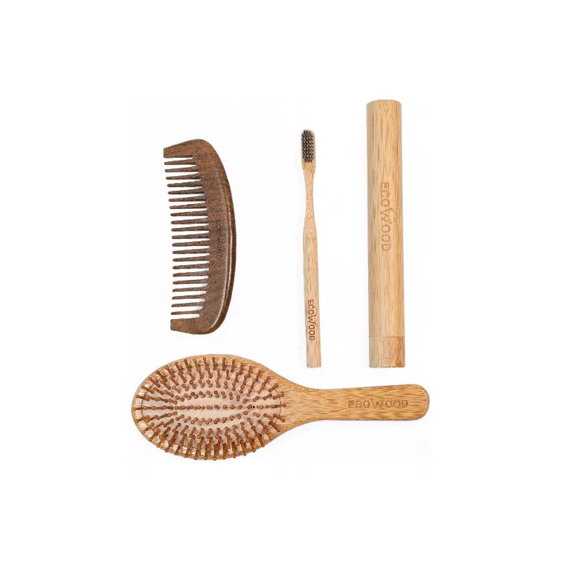 EcoWood Kit Con Peine, Cepillo Cabello Redondo Y Cepillo Dientes