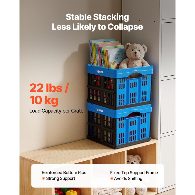 VEVOR Plastic Collapsible Storage Bins, 25L 3 Packs, Stackable Folding