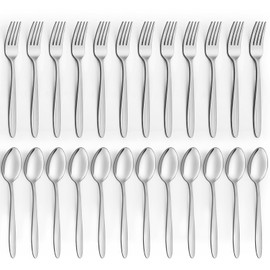 Unokit Forks and Spoons Set - 24Pcs Silverware Set, Food Grade Stainless Steel Silverware Set, 12 Dinner Spoons and 12 Dinner Forks, For Home/Kitchen, Mirror Polished and Dishwasher Safe