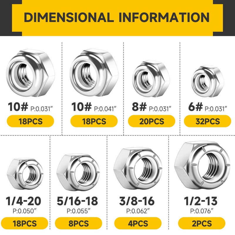 120Pcs SAE Nylon Insert Lock Nuts Assortment Kit, 6#32 8#32