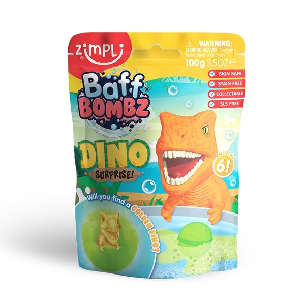 Zimpli Kids Dino Surprise Bath Bomb Large 6 Pieces Dinosaur Toys Collectible Sizzling Toy for Kids, Birthday Gifts for Boys and Girls, Stocking Filler Gift