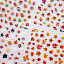 4 Sheets Fall Nail Art Stickers Colorful Gradient Maple Leaves Designs 3D Self-Adhesive Nail Decals Thanksgiving Day Nail Stickers Autumn Maple Leaf Nails Supplies for Women DIY Manicure Decor