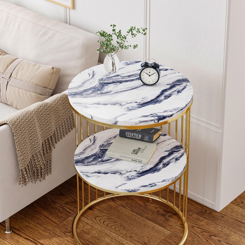 VaryFloral White Navy Blue Marble Contact Paper for Countertops Peel