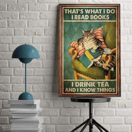 Eeypy Metal Signs Decor Cat Sign-That'S What I Do I Read Books I Drink Tea And I Know Things Sign,Cat Smoke Sign-Wall Decoration-Signs For Home Vintage 12×8 Inch