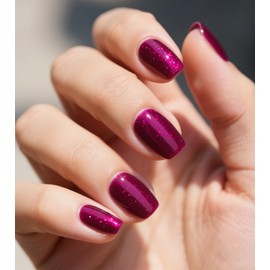 Morily Sparkly Purple Red Press on Nails Short, Square Shaped Glitter Fake Stick on Nails for Women in 16 Sizes, 32 Pcs Reusable Full Cover Artificial False Fingernails