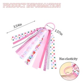 Happy Birthday Hair Ribbon Glitter Hair Elastic Ties for Bday Party Favors Pink Bow Hair Ties Birthday Ponytail Holders for Girls 3rd 5th 4th Year Old Parties Accessories