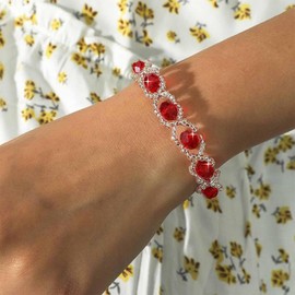 Xmsrn Vintage Ruby Crystal Bead Bracelet Crystal Ruby Bracelet Red Bead Hand Chain Bracelet Boho Acrylic Bead Bracelet Chain Jewelry for Women and Girls