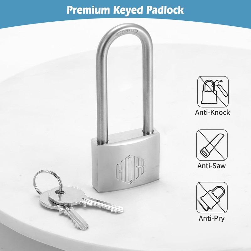 HOX Marine-Grade Rustproof Padlock, Stainless Steel Shackle & Chrome-Plated Brass