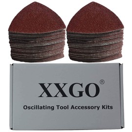 XXGO 100 Pcs 80 Grits 3-1/2 Inch 90mm Triangular Hook & Loop Multitool Sandpaper for Wood Sanding Fit 3.5 Inch Oscillating Multi Tool Sanding Pad XG902080